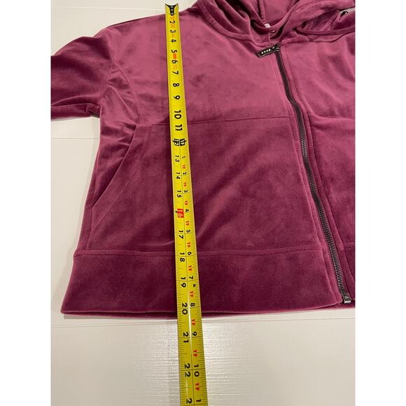 Cable & Gauge Studio Velvet Hoodie Jacket Full Zip Sz M Pockets Y2K Raspberry - Picture 10 of 10
